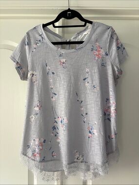 LC Lauren Conrad Floral Short-Sleeve Top with Lace Hem